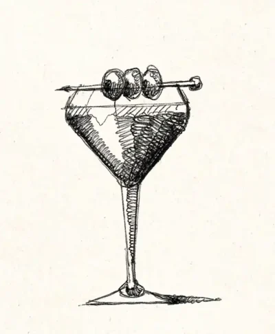 illustration du cocktail Mademoiselle M dessiné à la main.