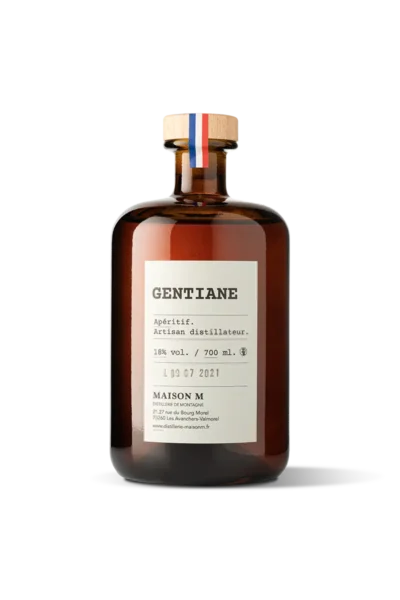 Flacon d'apéritif de montagne à la Gentiane de la distillerie Maison M.