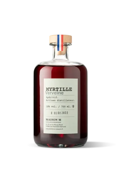 Flacon d'apéritif de montagne à la Myrtille Verveine de la distillerie Maison M.