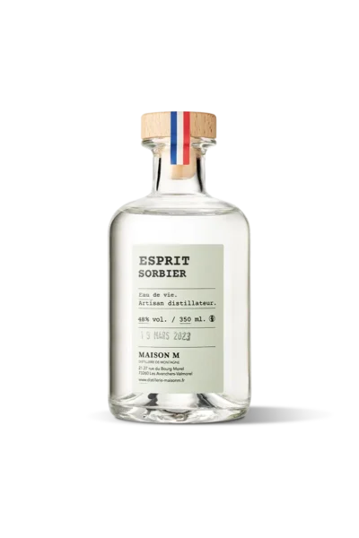 Flacon d'eau de vie de montagne Esprit Sorbier de la distillerie Maison M.